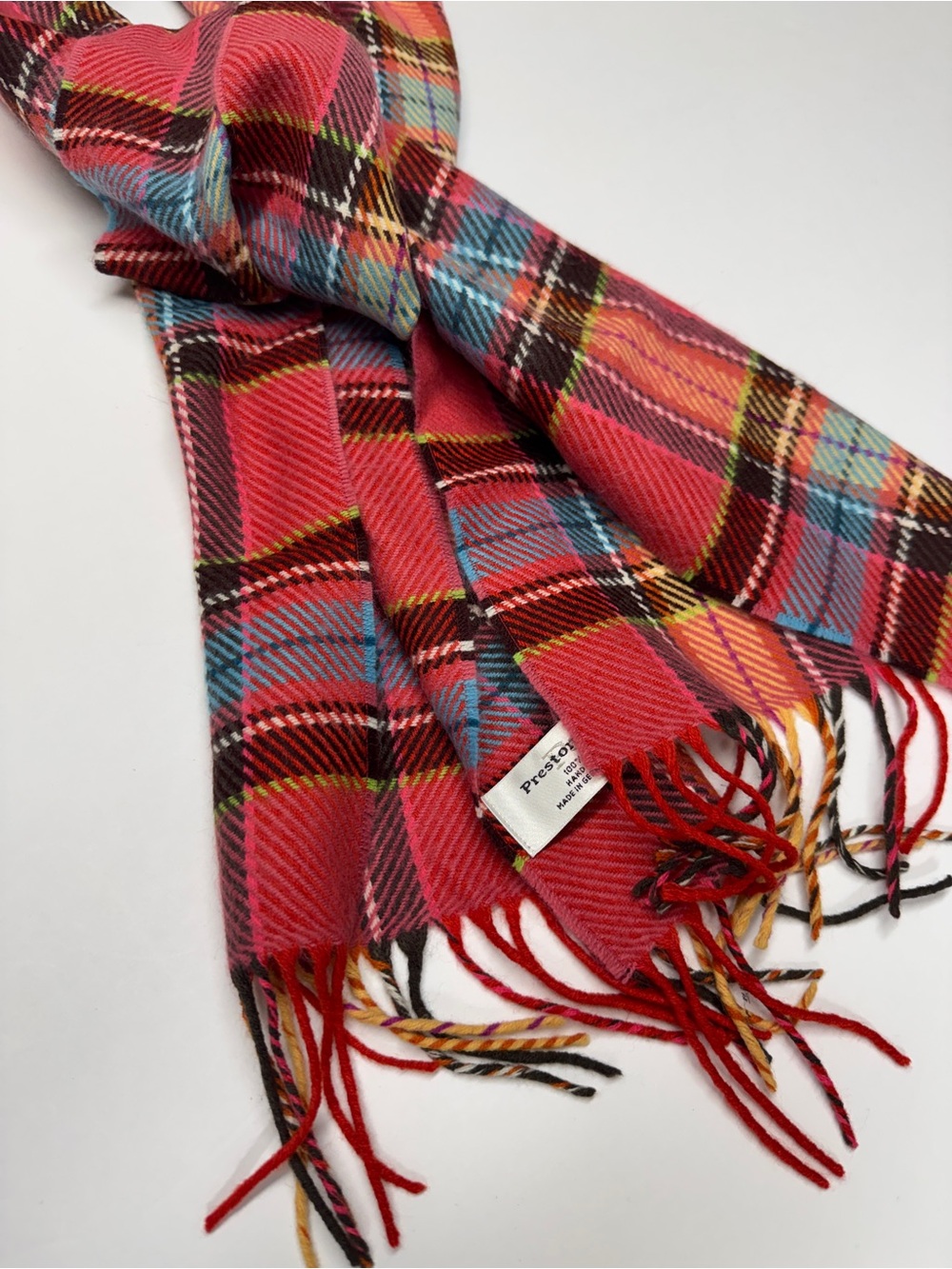 Preston & York Pink Plaid Fringe Scarf with Blue, Yellow and Black Accents - Picture 2 of 6